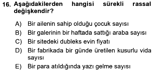 İstatistik 1 2015-2016 Tek Ders Sınavı - 16. soru