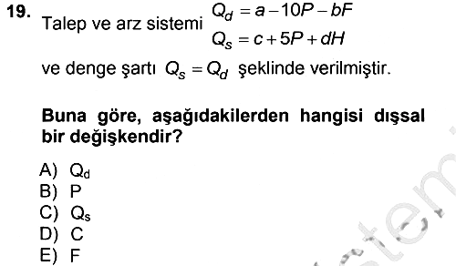 Matematiksel İktisat 2012-2013 Ara Sınav - 19. soru