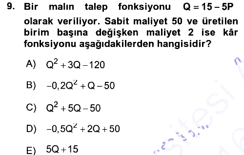 Matematiksel İktisat 2015-2016 Ara Sınav - 9. soru