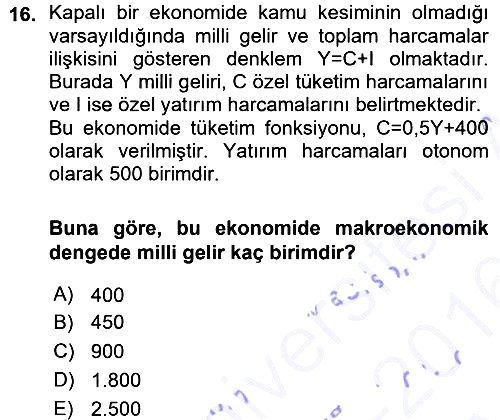 Matematiksel İktisat 2015-2016 Ara Sınav - 16. soru