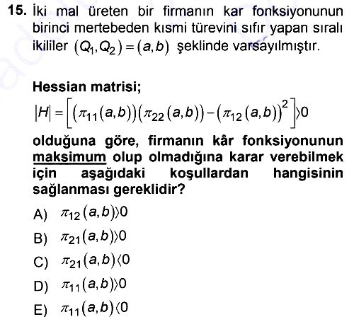 Matematiksel İktisat 2012-2013 Dönem Sonu Sınavı - 15. soru