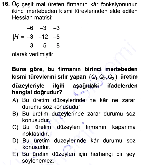 Matematiksel İktisat 2012-2013 Dönem Sonu Sınavı - 16. soru