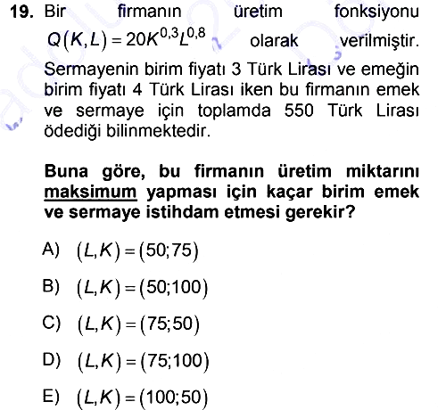 Matematiksel İktisat 2012-2013 Dönem Sonu Sınavı - 19. soru