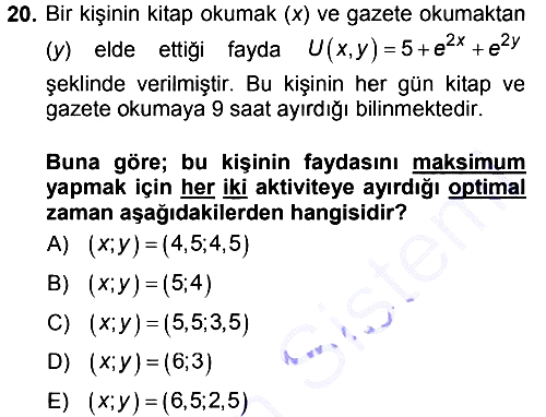 Matematiksel İktisat 2012-2013 Dönem Sonu Sınavı - 20. soru
