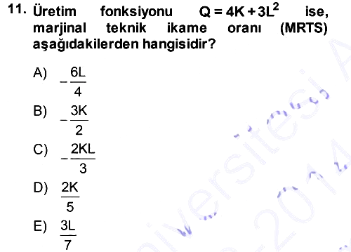 Matematiksel İktisat 2013-2014 Dönem Sonu Sınavı - 11. soru