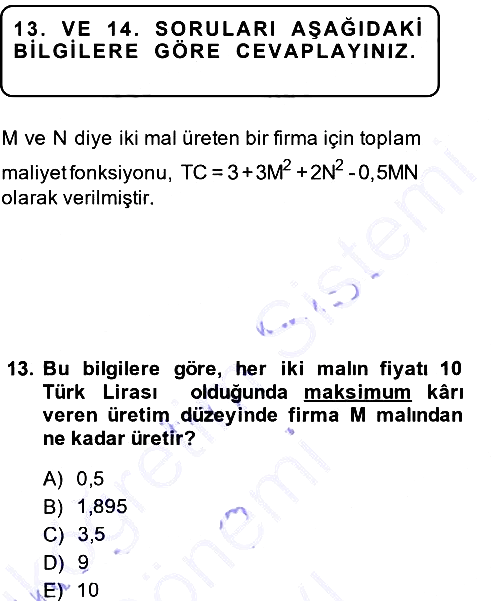 Matematiksel İktisat 2013-2014 Dönem Sonu Sınavı - 13. soru