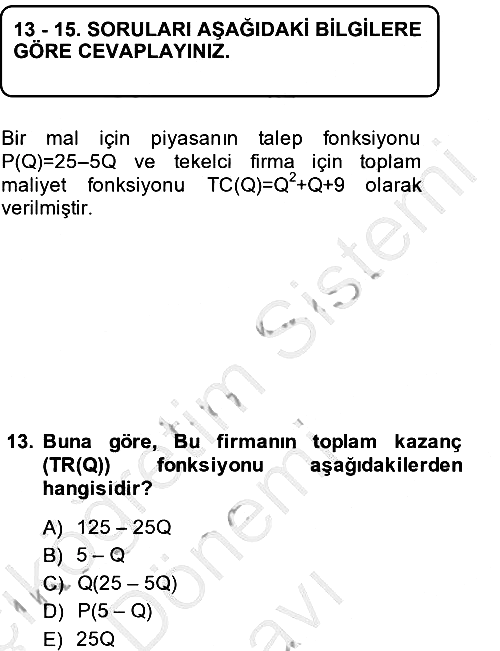 Matematiksel İktisat 2014-2015 Dönem Sonu Sınavı - 13. soru