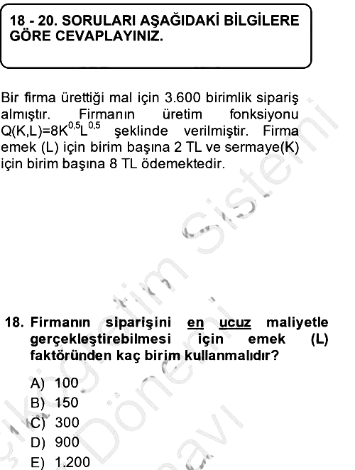 Matematiksel İktisat 2014-2015 Dönem Sonu Sınavı - 18. soru