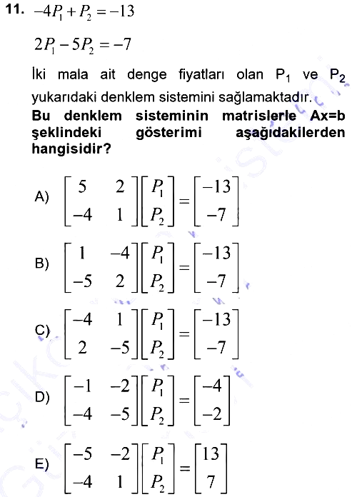 Matematiksel İktisat 2015-2016 Dönem Sonu Sınavı - 11. soru