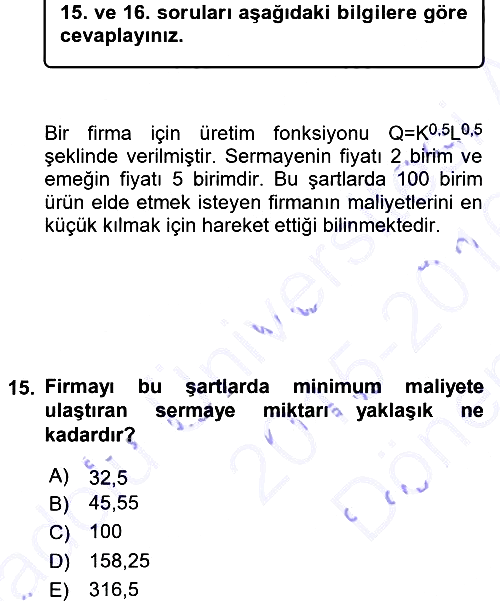 Matematiksel İktisat 2015-2016 Dönem Sonu Sınavı - 15. soru