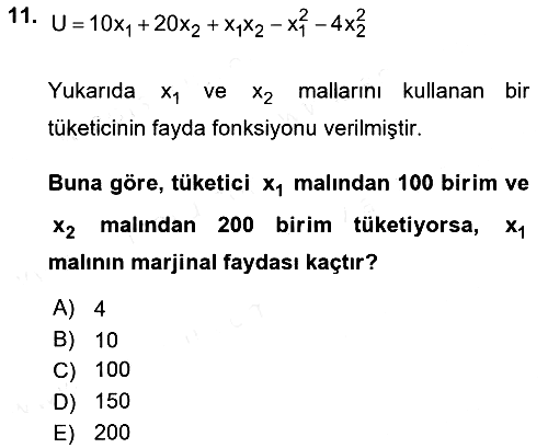 Matematiksel İktisat 2018-2019 Dönem Sonu Sınavı - 11. soru