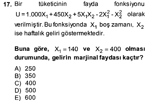 Matematiksel İktisat 2013-2014 Tek Ders Sınavı - 17. soru