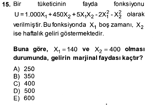 Matematiksel İktisat 2014-2015 Tek Ders Sınavı - 15. soru