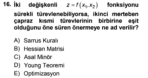 Matematiksel İktisat 2014-2015 Tek Ders Sınavı - 16. soru
