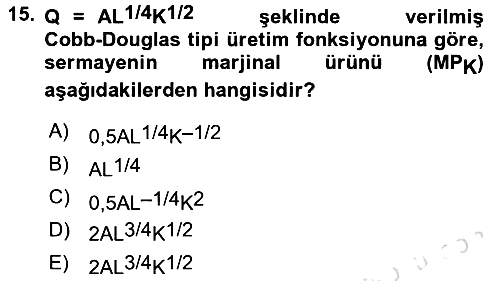 Matematiksel İktisat 2021-2022 Yaz Okulu Sınavı - 15. soru