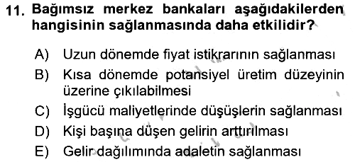Para Politikası 2016-2017 Ara Sınav - 11. soru