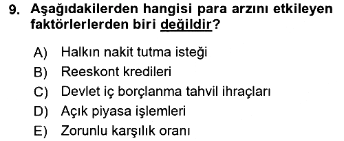 Para Politikası 2017-2018 Ara Sınav - 9. soru