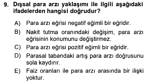 Para Politikası 2021-2022 Ara Sınav - 9. soru