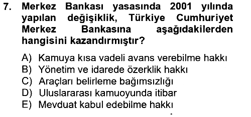 Para Politikası 2012-2013 Dönem Sonu Sınavı - 7. soru
