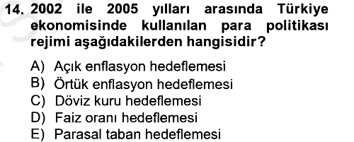 Para Politikası 2012-2013 Dönem Sonu Sınavı - 14. soru