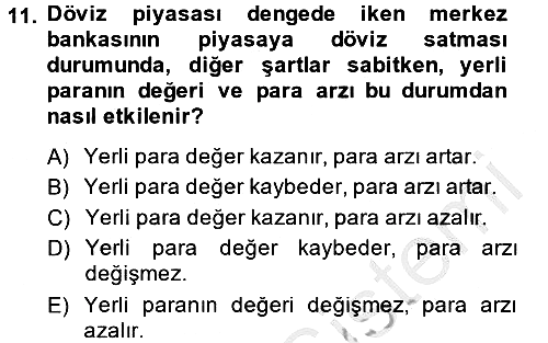 Para Politikası 2013-2014 Dönem Sonu Sınavı - 11. soru