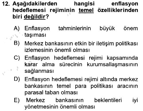 Para Politikası 2015-2016 Dönem Sonu Sınavı - 12. soru