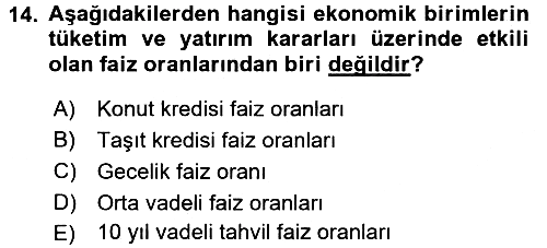 Para Politikası 2015-2016 Dönem Sonu Sınavı - 14. soru