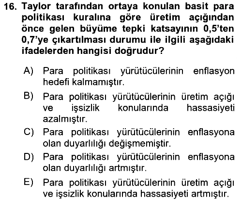 Para Politikası 2015-2016 Dönem Sonu Sınavı - 16. soru