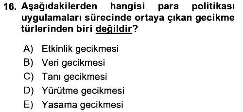 Para Politikası 2016-2017 Dönem Sonu Sınavı - 16. soru