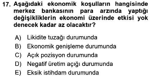 Para Politikası 2017-2018 Dönem Sonu Sınavı - 17. soru
