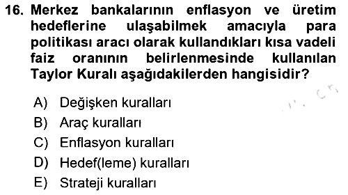 Para Politikası 2020-2021 Yaz Okulu Sınavı - 16. soru