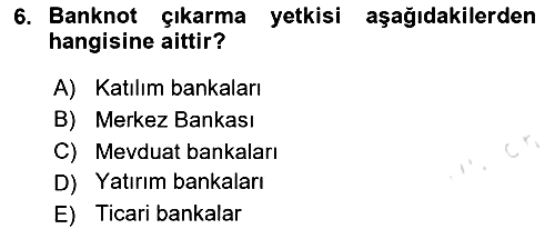 Para Politikası 2023-2024 Yaz Okulu Sınavı - 6. soru