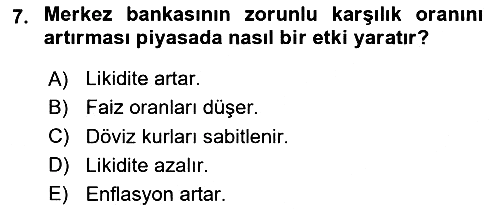 Para Politikası 2024-2025 Yaz Okulu Sınavı - 7. soru