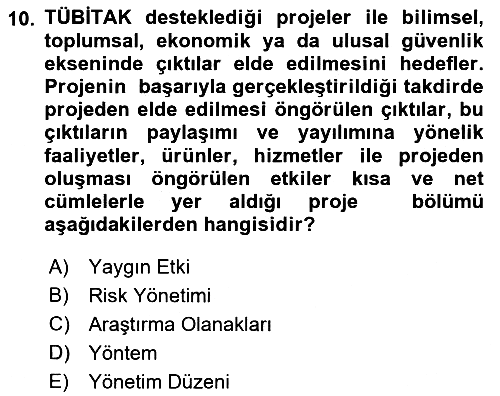 Sosyal Bilimlerde Proje Yönetimi 2021-2022 Dönem Sonu Sınavı - 10. soru