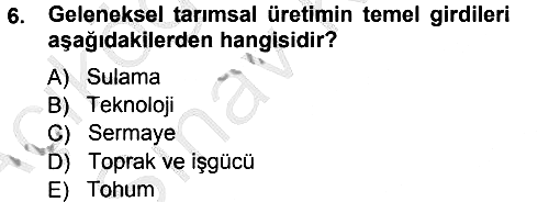 Tarım Ekonomisi ve Tarımsal Politikalar 2012-2013 Ara Sınav - 6. soru