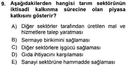 Tarım Ekonomisi ve Tarımsal Politikalar 2015-2016 Ara Sınav - 9. soru