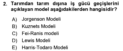 Tarım Ekonomisi ve Tarımsal Politikalar 2019-2020 Ara Sınav - 2. soru
