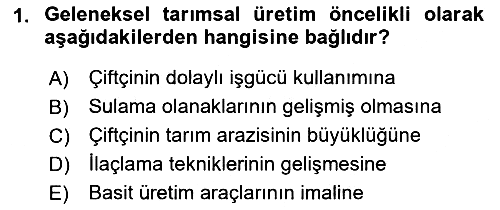 Tarım Ekonomisi ve Tarımsal Politikalar 2021-2022 Ara Sınav - 1. soru