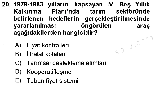 Tarım Ekonomisi ve Tarımsal Politikalar 2025-2026 Ara Sınav - 20. soru