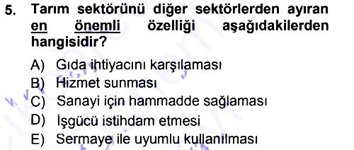 Tarım Ekonomisi ve Tarımsal Politikalar 2012-2013 Dönem Sonu Sınavı - 5. soru
