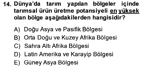 Tarım Ekonomisi ve Tarımsal Politikalar 2014-2015 Dönem Sonu Sınavı - 14. soru