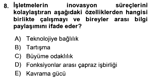 Teknoloji, İnnovasyon Ve Girişimcilik 2023-2024 Yaz Okulu Sınavı - 8. soru