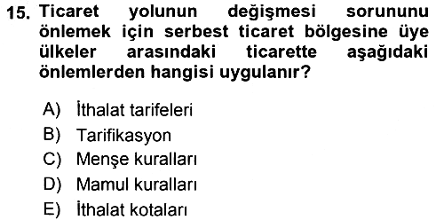 Uluslararası İktisat Politikası 2016-2017 Ara Sınav - 15. soru