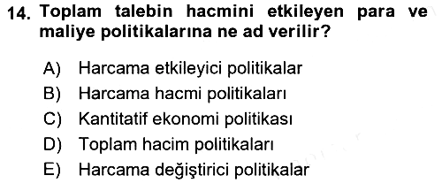 Uluslararası İktisat Politikası 2017-2018 Dönem Sonu Sınavı - 14. soru