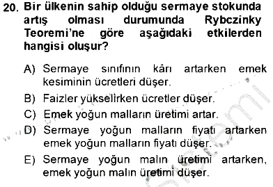 Uluslararası İktisat Teorisi 2014-2015 Ara Sınav - 20. soru