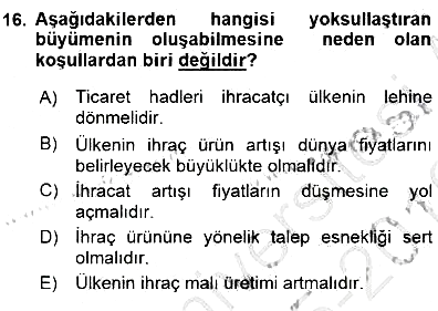 Uluslararası İktisat Teorisi 2015-2016 Dönem Sonu Sınavı - 16. soru