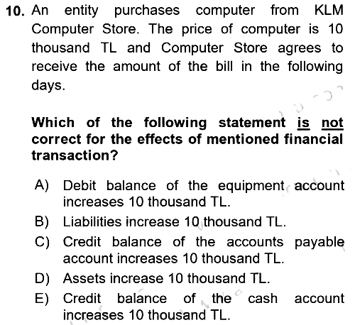Accounting 1 2024-2025 Ara Sınav - 10. soru