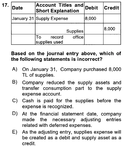 Accounting 1 2023-2024 Dönem Sonu Sınavı - 17. soru