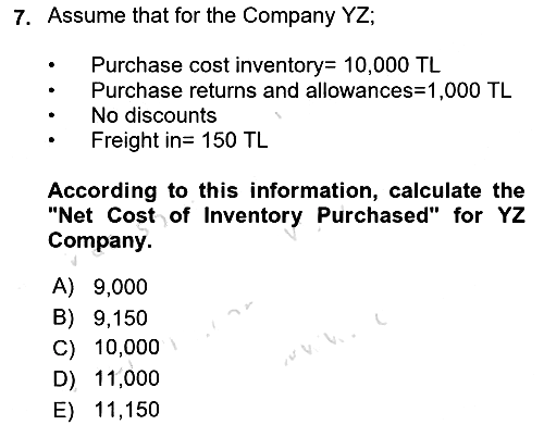 Accounting 1 2025-2026 Dönem Sonu Sınavı - 7. soru