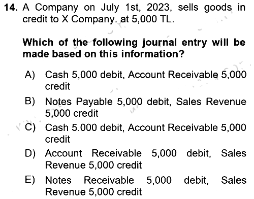 Accounting 1 2025-2026 Dönem Sonu Sınavı - 14. soru